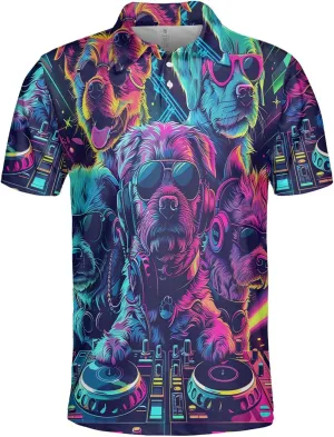 DJ Animals Men's Polo Shirts - Music World Short Sleeve Regular Fit Golf Shirts for Men Series 22