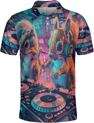 DJ Animals Men's Polo Shirts - Music World Short Sleeve Regular Fit Golf Shirts for Men Series 22