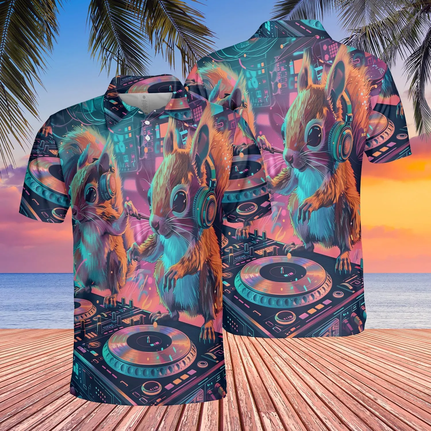DJ Animals Men's Polo Shirts - Music World Short Sleeve Regular Fit Golf Shirts for Men Series 22
