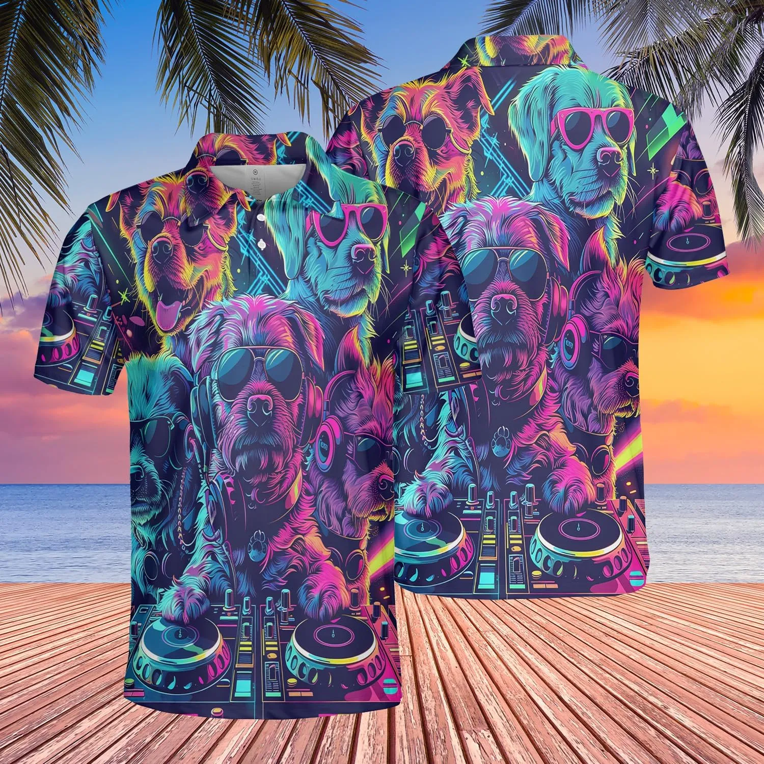 DJ Animals Men's Polo Shirts - Music World Short Sleeve Regular Fit Golf Shirts for Men Series 22