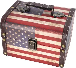 DOITOOL Box Portable Storage Box Retro Wooden Suitcase Vintage Treasure Chest Vintage Storage Trunk Antique Chest Leather Treasure Chest Wooden American Flag Storage Holder Jewelry Bra