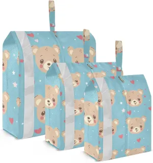 DOMIKING Heart Cute Bear Packing Cubes for Travel Luggage Organizer Hanging Packing Bag for Vacation Home Set of 3