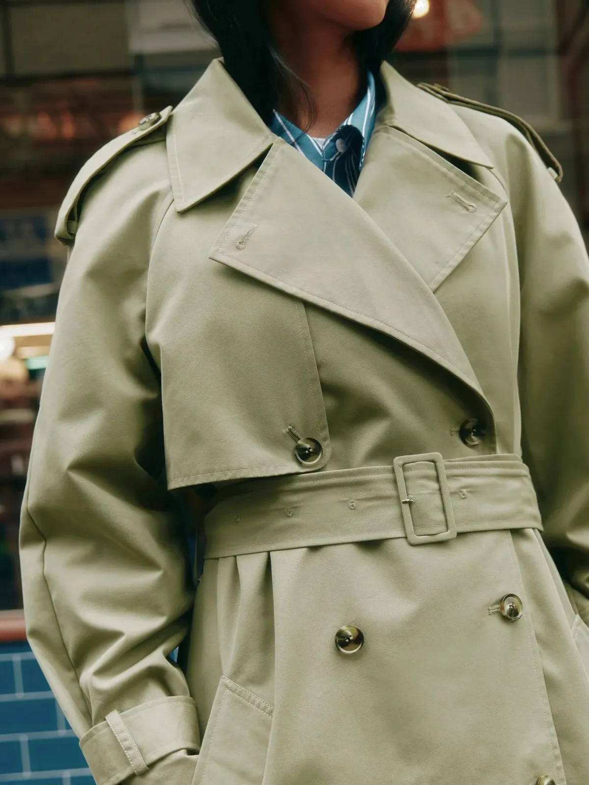 Double Breasted Classic Trench Coat - Khaki