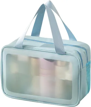 Double Layer Makeup Bag, Portable Large Capacity Waterproof Cosmetic Storage Bag, Toiletry Bag Organizer for Women Girl Travel Outdoor Jewelry(Blue)