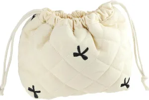Drawstring Makeup Bag,White Cotton Quilted Drawstring Makeup Bag,Soft and Durable,Easy Access,Large Capacity Design,Suitable for Cosmetics,Jewelry,Home Travel Storage