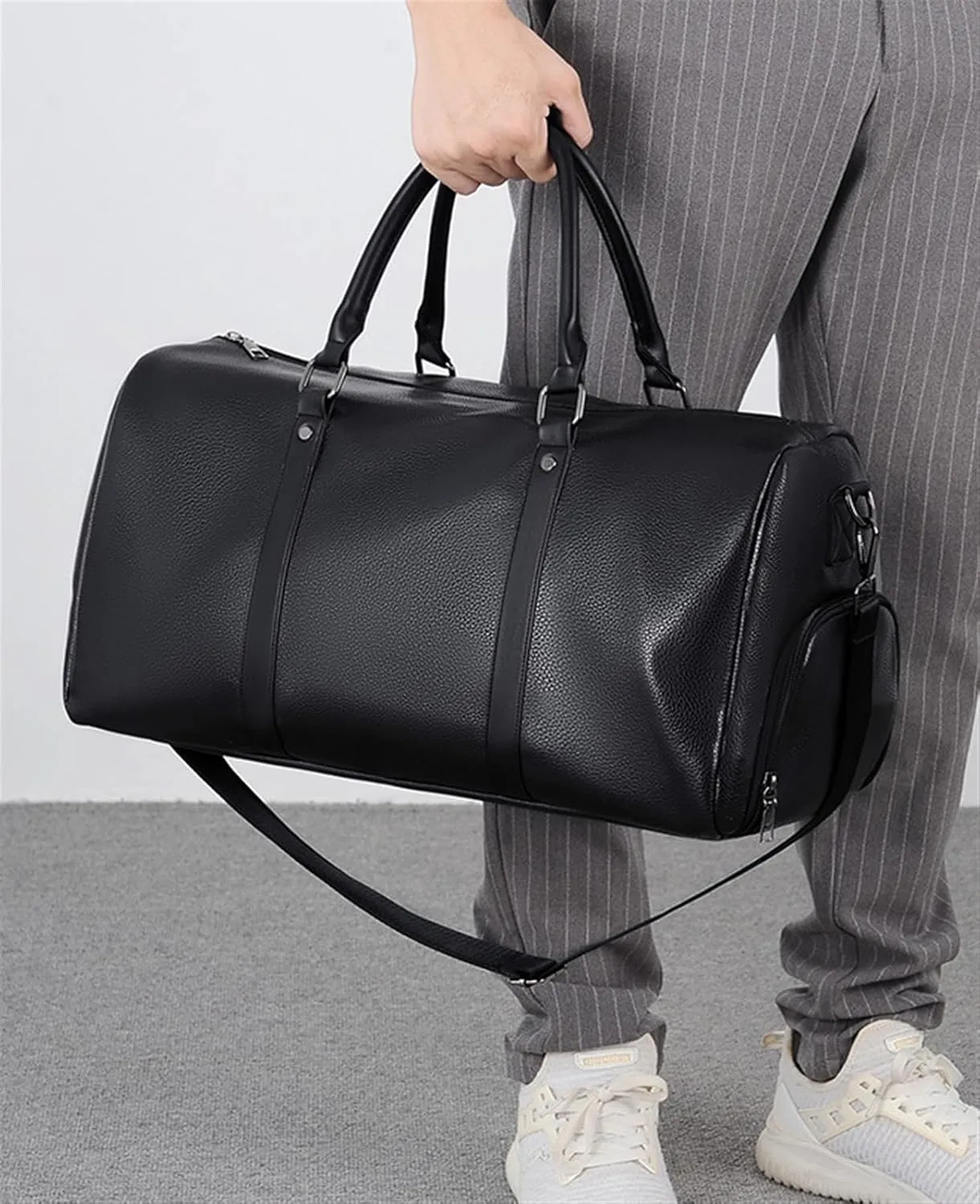 Duffel Bag 17inch Carry On Garment Duffel Bag for Men,Travel Weekender PU Bag with Shoe Compartment Overnight Bag Travel (Color : Brown, Size : 44 * 21 * 24cm)