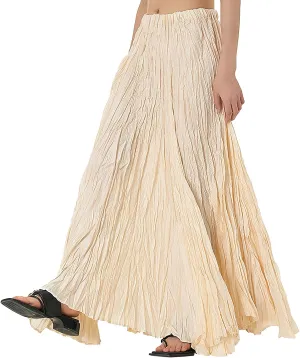 ebossy Women's Wrinkled Long Skirt High Elastic Waist Pleated Full Length Swing Skirts