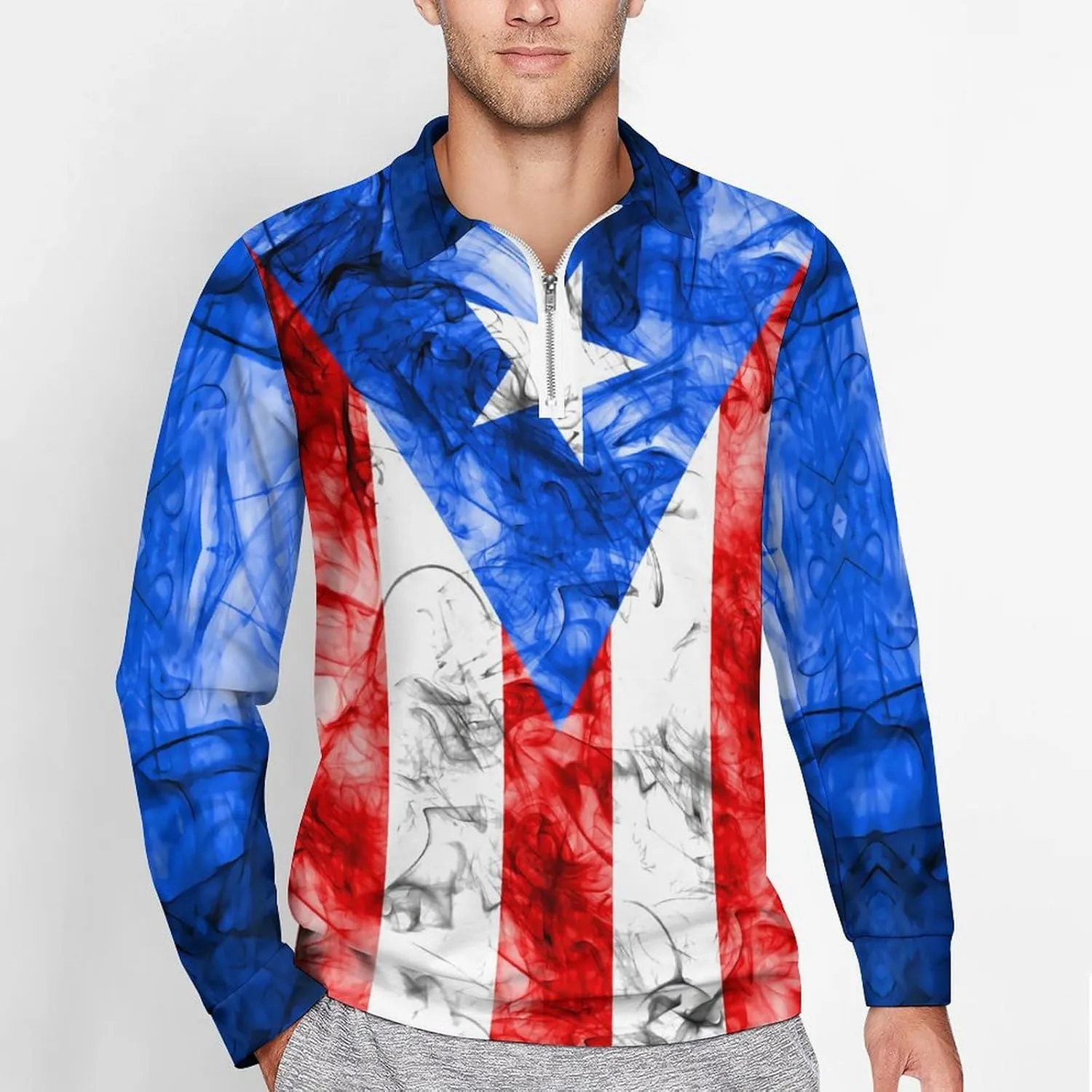El Salvador Flag Mens Long Sleeve Classic Polo- Shirts Casual Polo- Shirts Office Work Shirts for Men