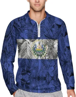 El Salvador Flag Mens Long Sleeve Classic Polo- Shirts Casual Polo- Shirts Office Work Shirts for Men