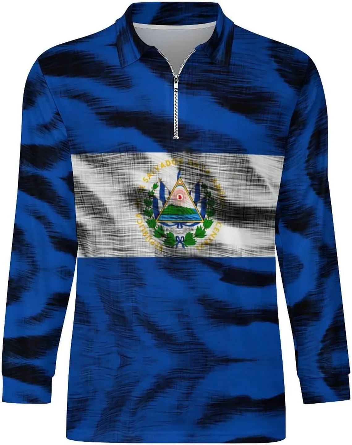 El Salvador Flag Mens Long Sleeve Classic Polo- Shirts Casual Polo- Shirts Office Work Shirts for Men
