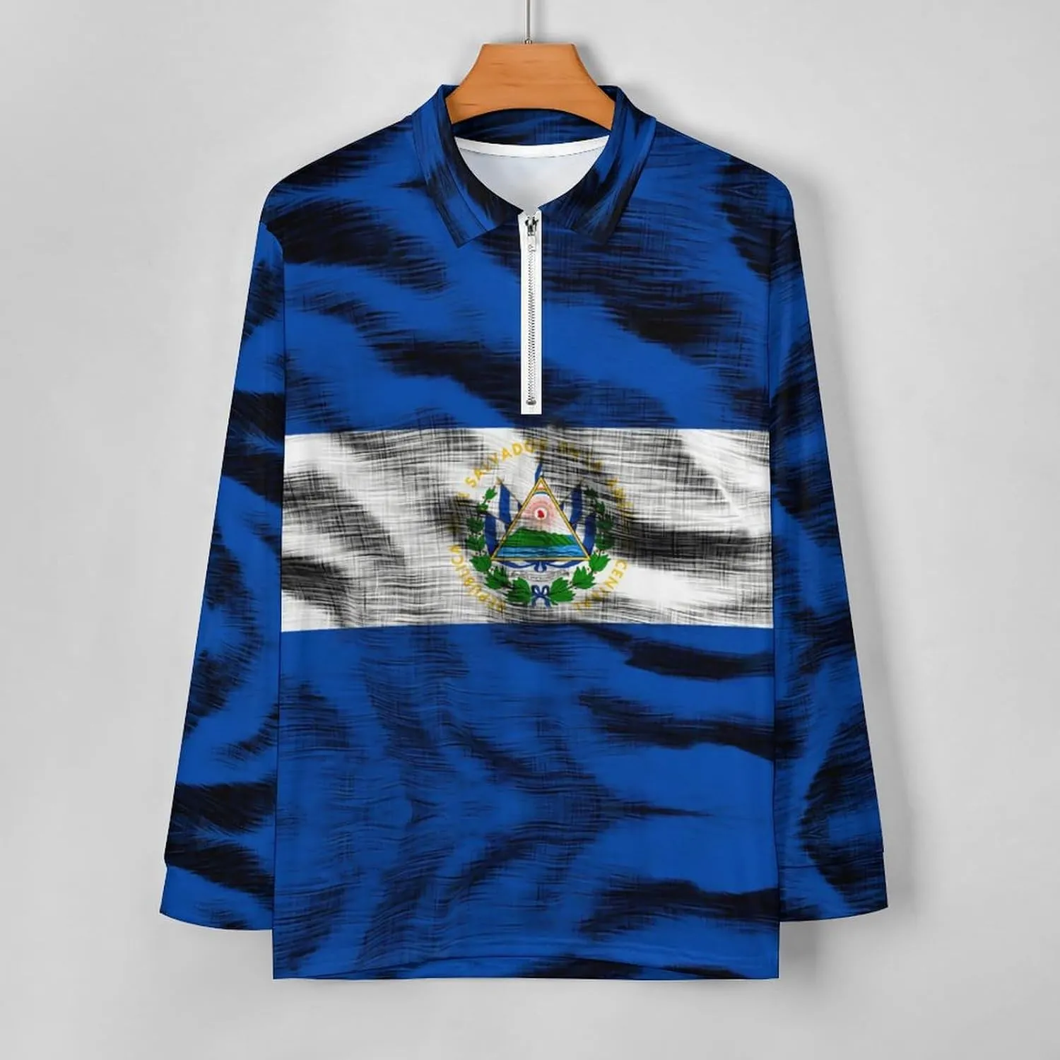 El Salvador Flag Mens Long Sleeve Classic Polo- Shirts Casual Polo- Shirts Office Work Shirts for Men