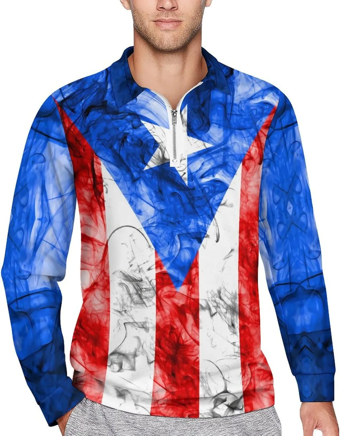 El Salvador Flag Mens Long Sleeve Classic Polo- Shirts Casual Polo- Shirts Office Work Shirts for Men