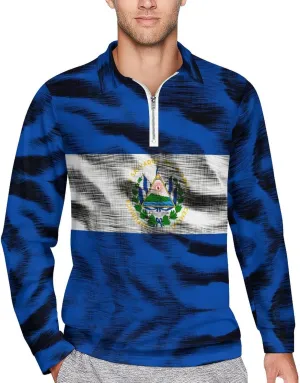 El Salvador Flag Mens Long Sleeve Classic Polo- Shirts Casual Polo- Shirts Office Work Shirts for Men