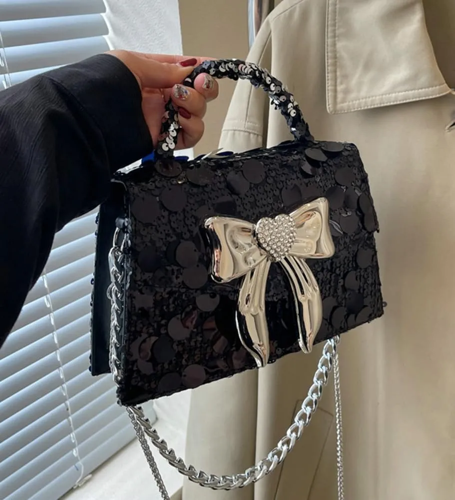 Evening Bag for Women Sparkly Bow Clutch Purse Wedding Party Handbags Glitter Rhinestone Cocktail Handbags