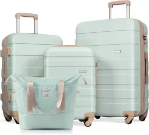 Expandable 4-Piece Luggage Set with Durable ABS Suitcases and Travel Bag, 360 Spinner Wheels, Grey Green