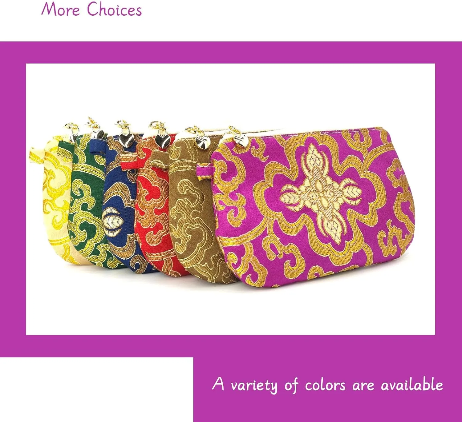 Exquisite Handmade Zipper Coin Purse with Wristlet Strap | Silk Jewelry Pouch | Women Brocade Wallet for Makeup and Gifts - Mediumvioletred