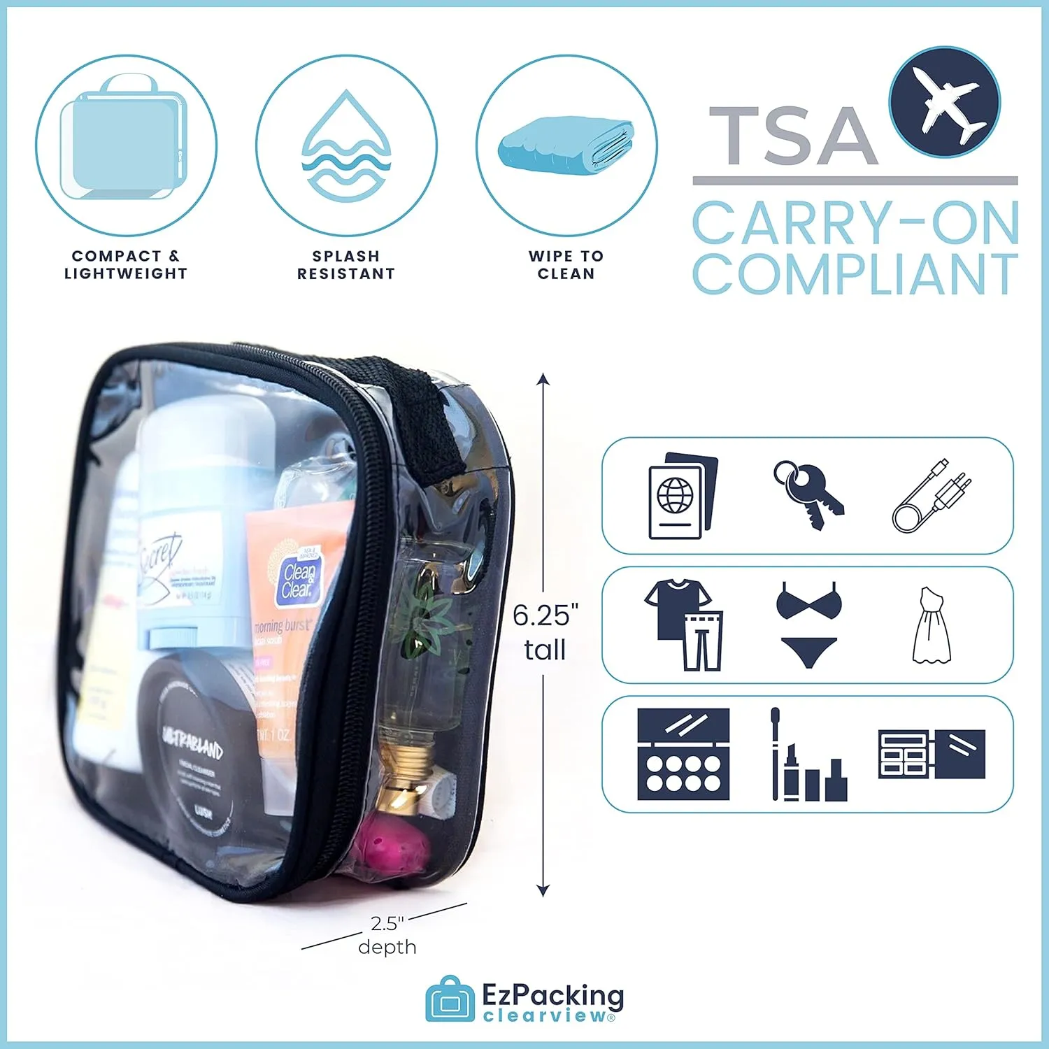 EzPacking Clear TSA Approved 3-1-1 Travel Toiletry Bag for Carry On/Quart Size Transparent Liquids Pouch for Airport Security/Reusable See Through Vinyl & PVC Plastic Organizer Men Women (Burgundy)