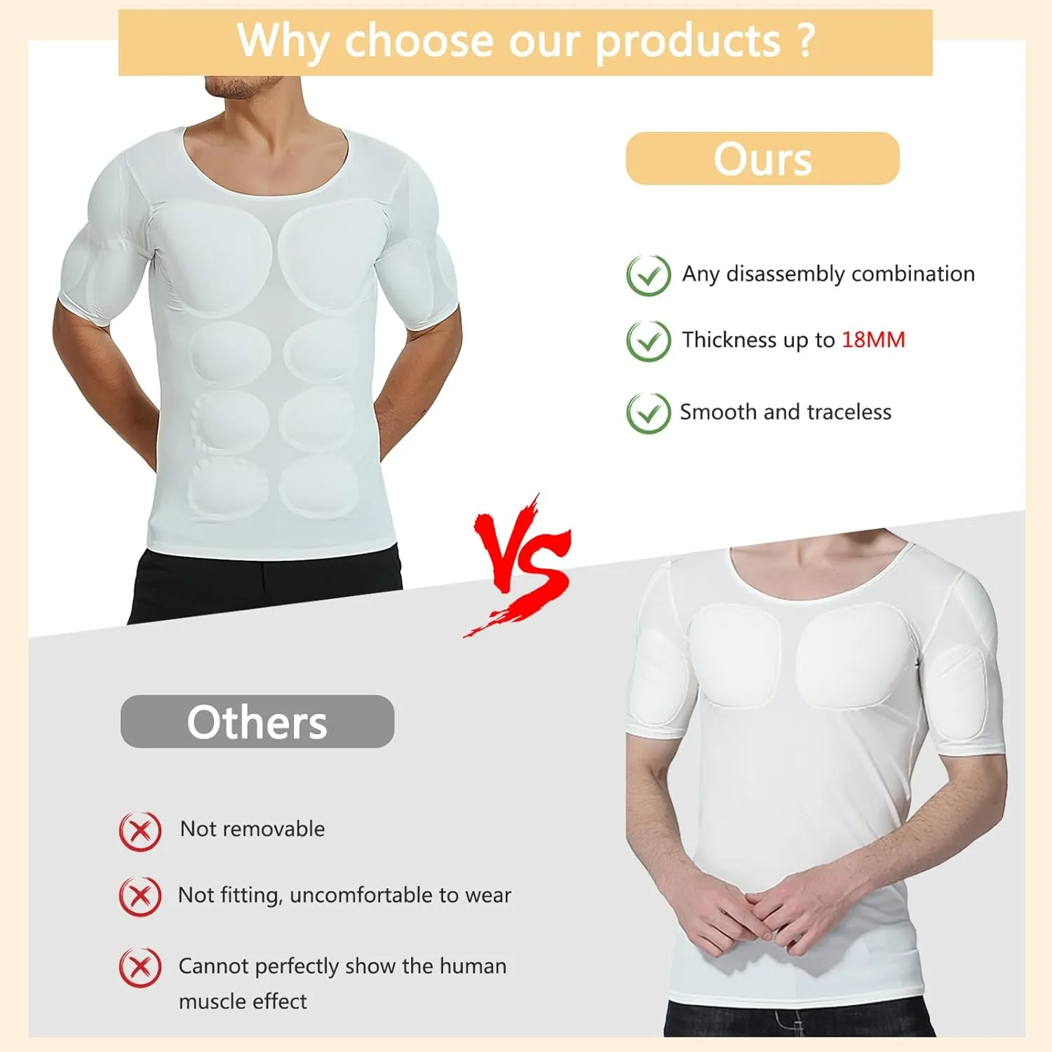 Fake Muscle Shirt Men, Invisible Padded Chest Undershirts, Enhancers Strong Shoulder T-Shirt, Breathable