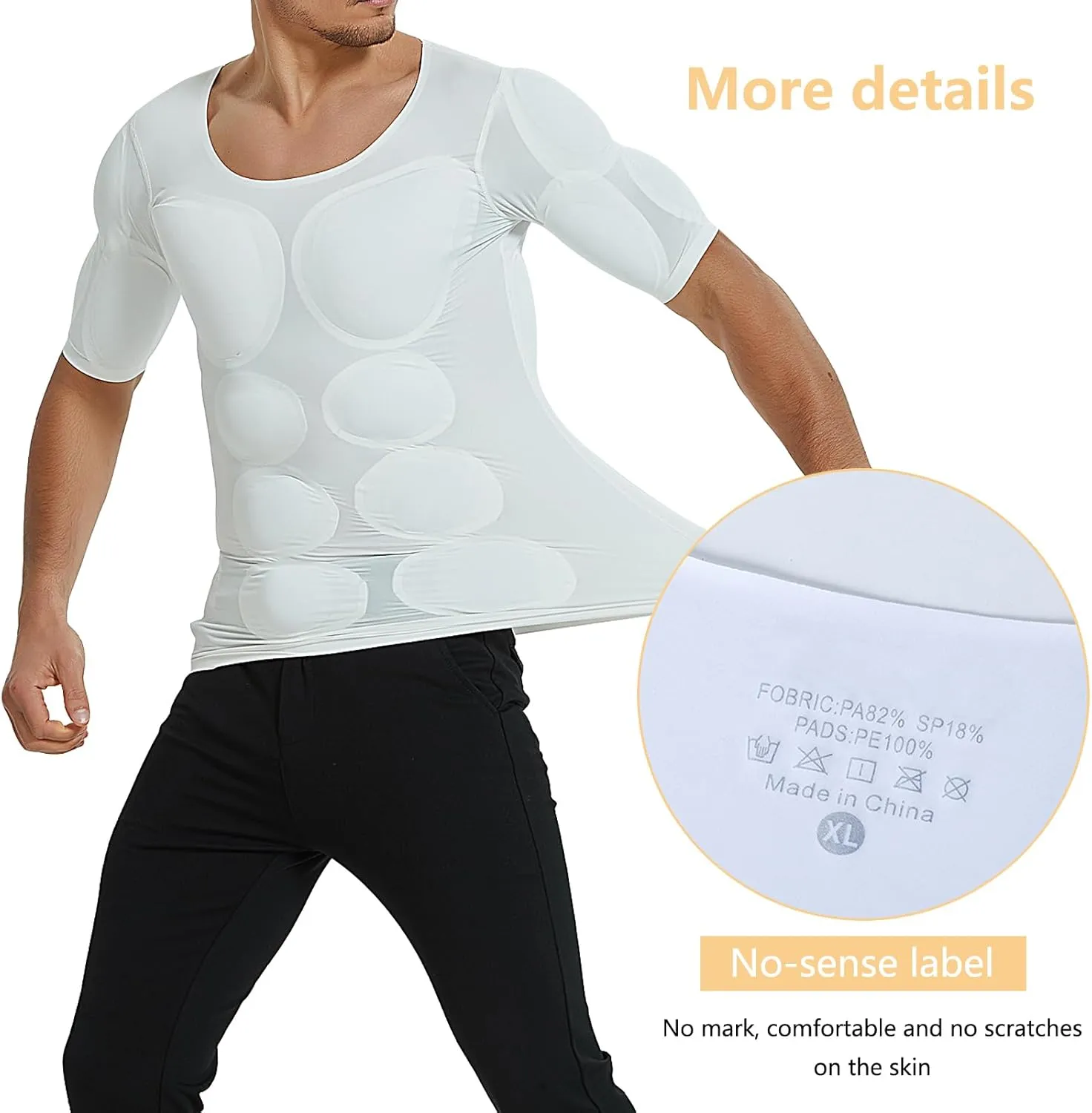 Fake Muscle Shirt Men, Invisible Padded Chest Undershirts, Enhancers Strong Shoulder T-Shirt, Breathable