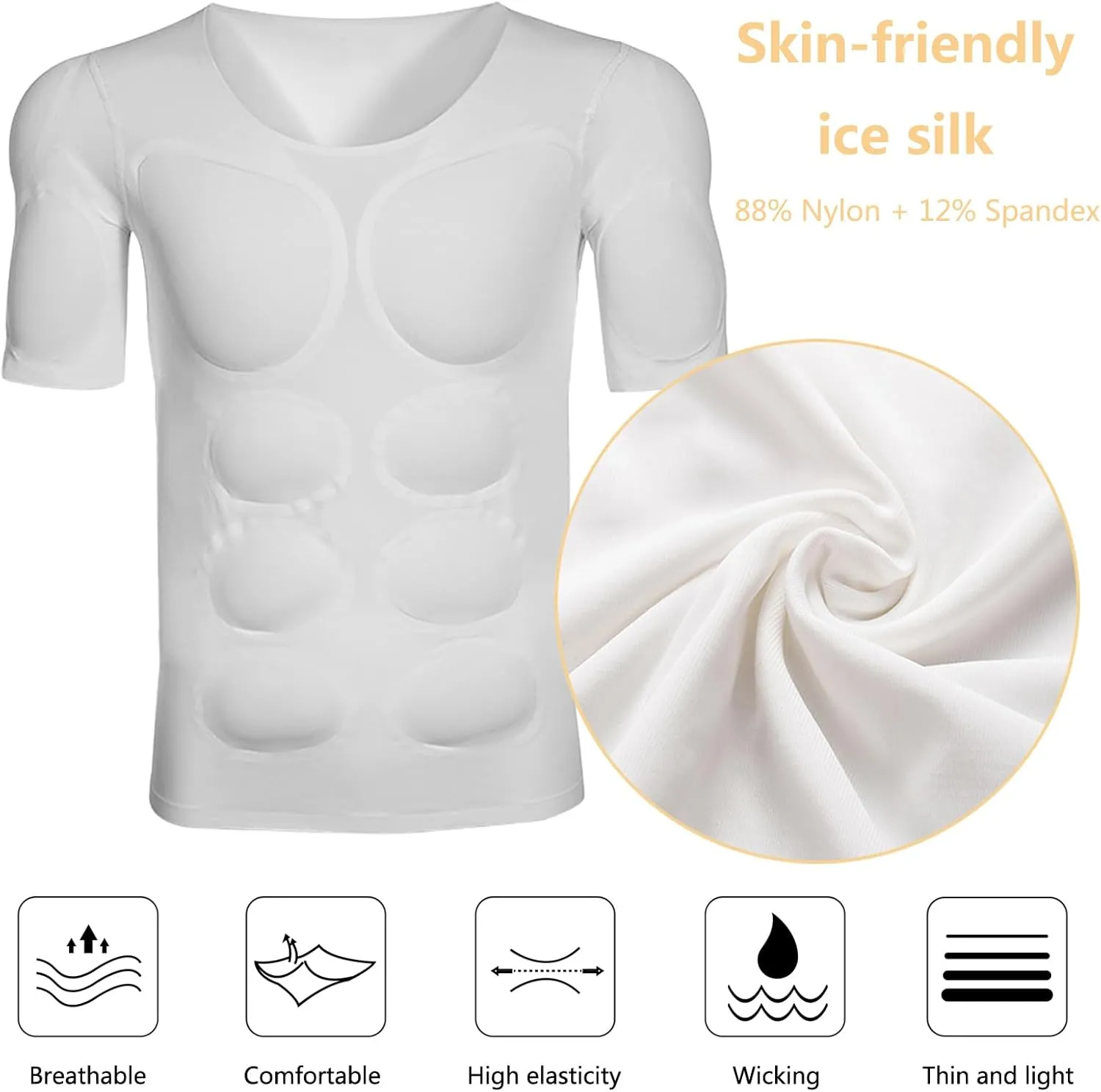 Fake Muscle Shirt Men, Invisible Padded Chest Undershirts, Enhancers Strong Shoulder T-Shirt, Breathable