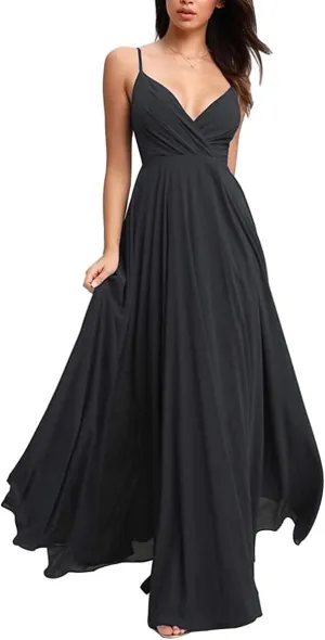 Fanciest Spaghetti Straps V Neck Bridesmaid Dresses Long Chiffon Wedding Fomal Evening Gowns