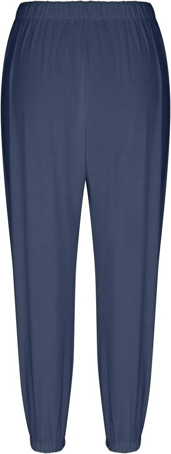fanmpghleoo Womens Capri Pants Summer Casual Linen Pants Drawstring Waist Wide Leg Cropped Pants Trousers with Pockets