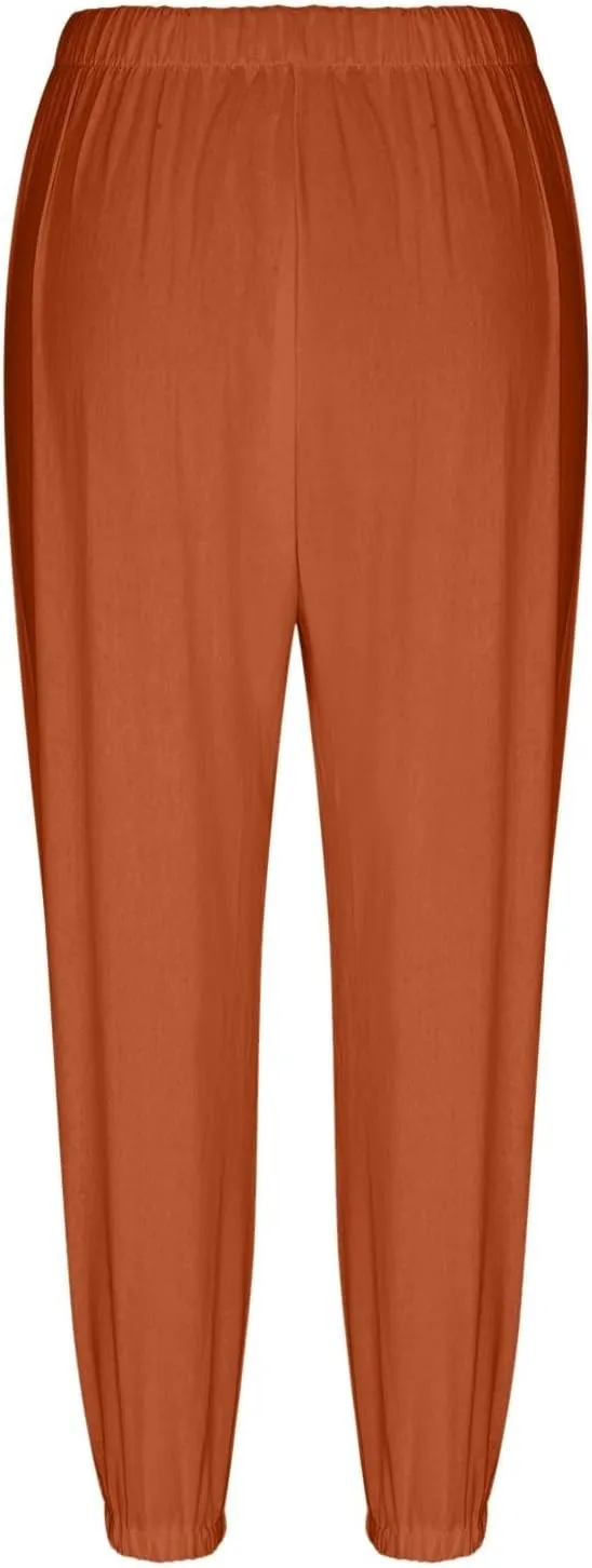 fanmpghleoo Womens Capri Pants Summer Casual Linen Pants Drawstring Waist Wide Leg Cropped Pants Trousers with Pockets