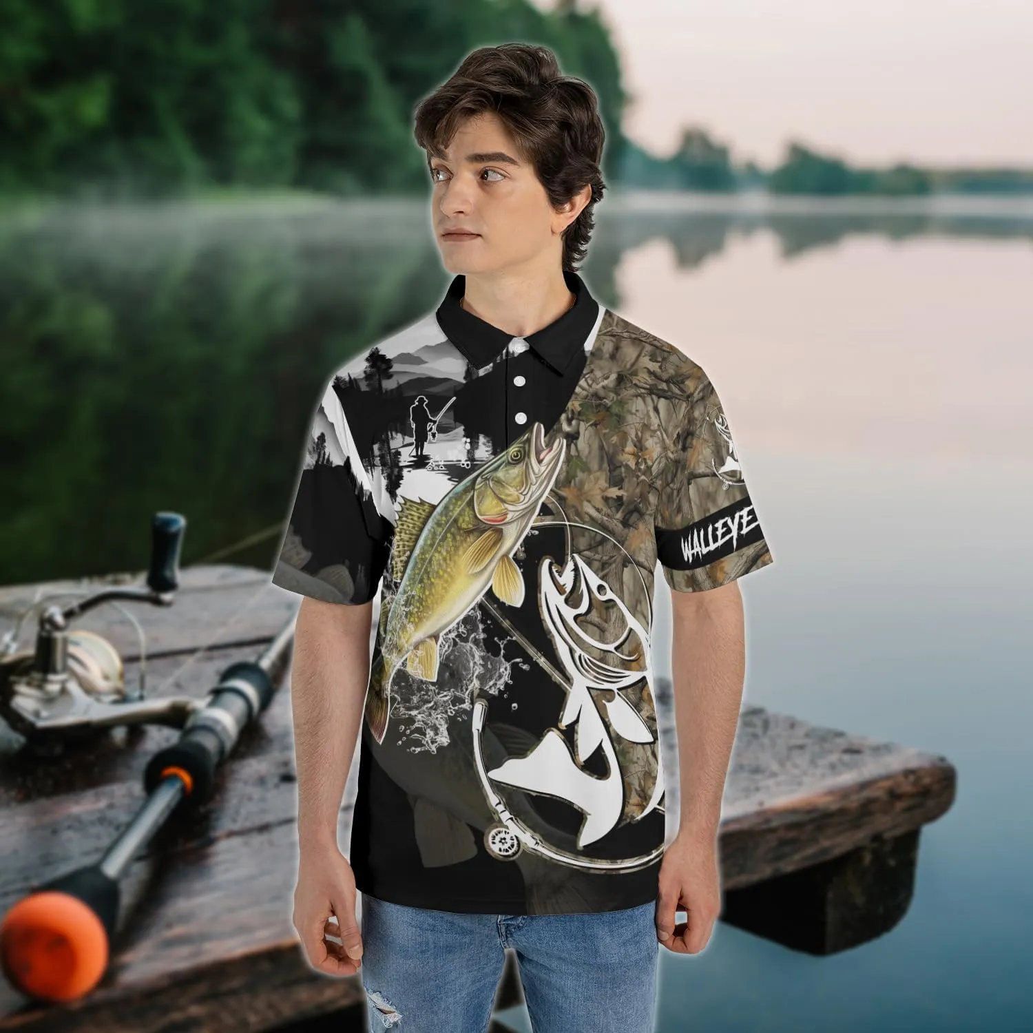 Fishing Men's Polo Shirts - Camouflage Short Sleeve Regular Fit Polo Shirts for Men Women Series 03