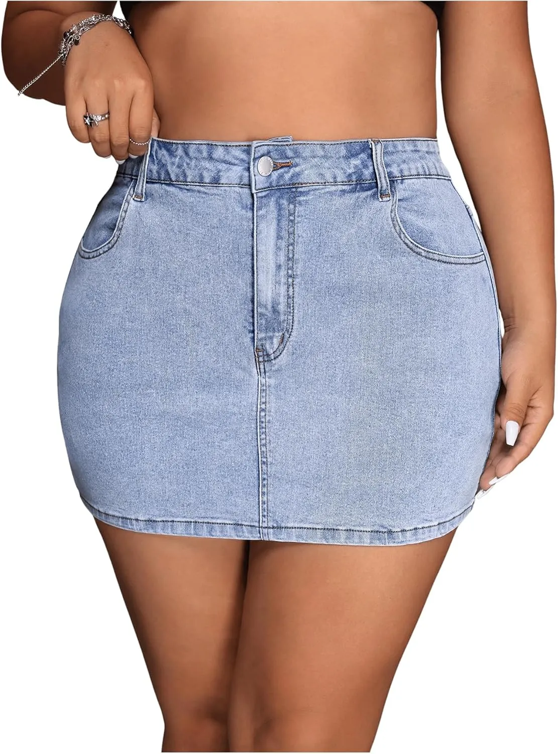 Floerns Women's Plus Size High Waisted Denim Mini Skirt Casual Jean Skirts with Pockets
