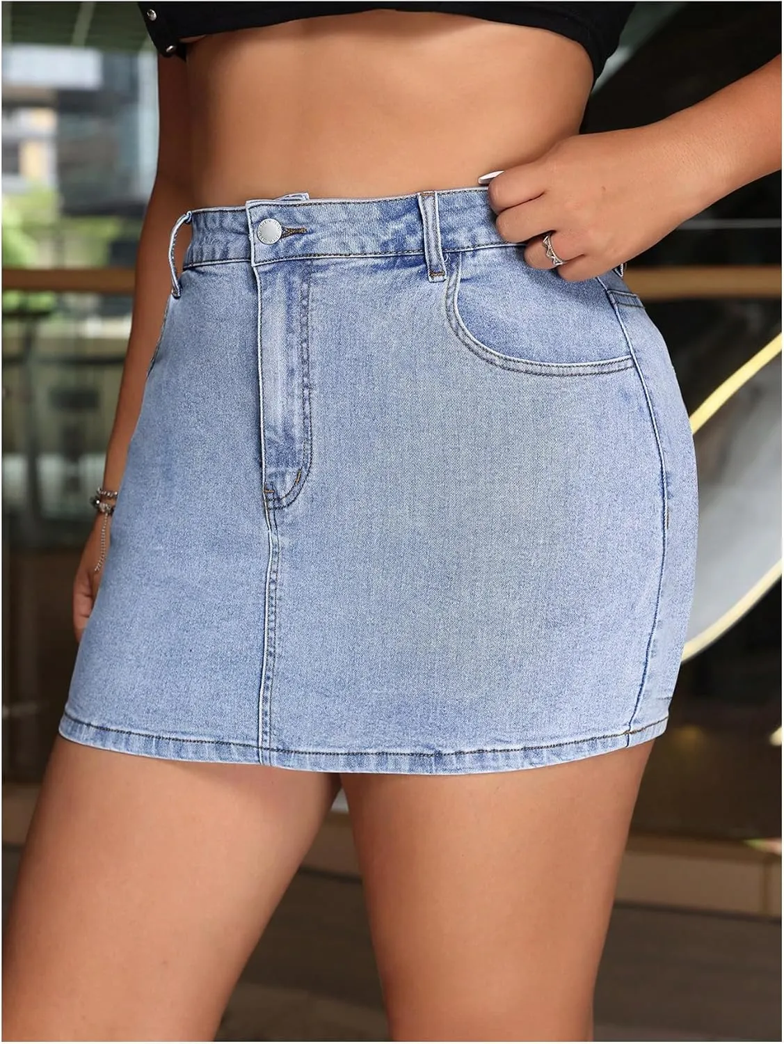 Floerns Women's Plus Size High Waisted Denim Mini Skirt Casual Jean Skirts with Pockets