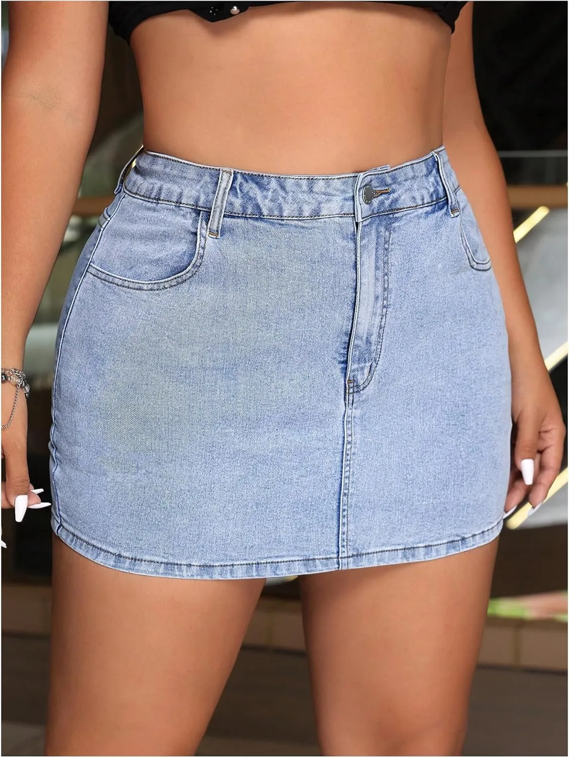 Floerns Women's Plus Size High Waisted Denim Mini Skirt Casual Jean Skirts with Pockets