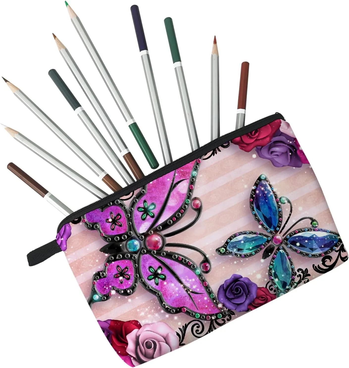 Floral Butterfly Makeup Bag Cute Organizer Bag Travel Toiletry Zipper Pouch Gifts Jewelry Butterflies Cosmetic Bag for Girls Women Butterfly Lovers