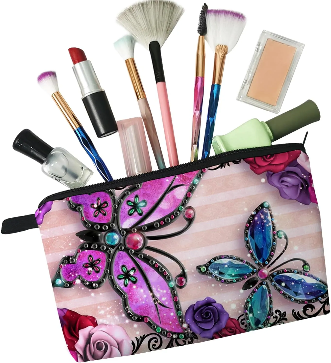 Floral Butterfly Makeup Bag Cute Organizer Bag Travel Toiletry Zipper Pouch Gifts Jewelry Butterflies Cosmetic Bag for Girls Women Butterfly Lovers