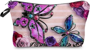 Floral Butterfly Makeup Bag Cute Organizer Bag Travel Toiletry Zipper Pouch Gifts Jewelry Butterflies Cosmetic Bag for Girls Women Butterfly Lovers