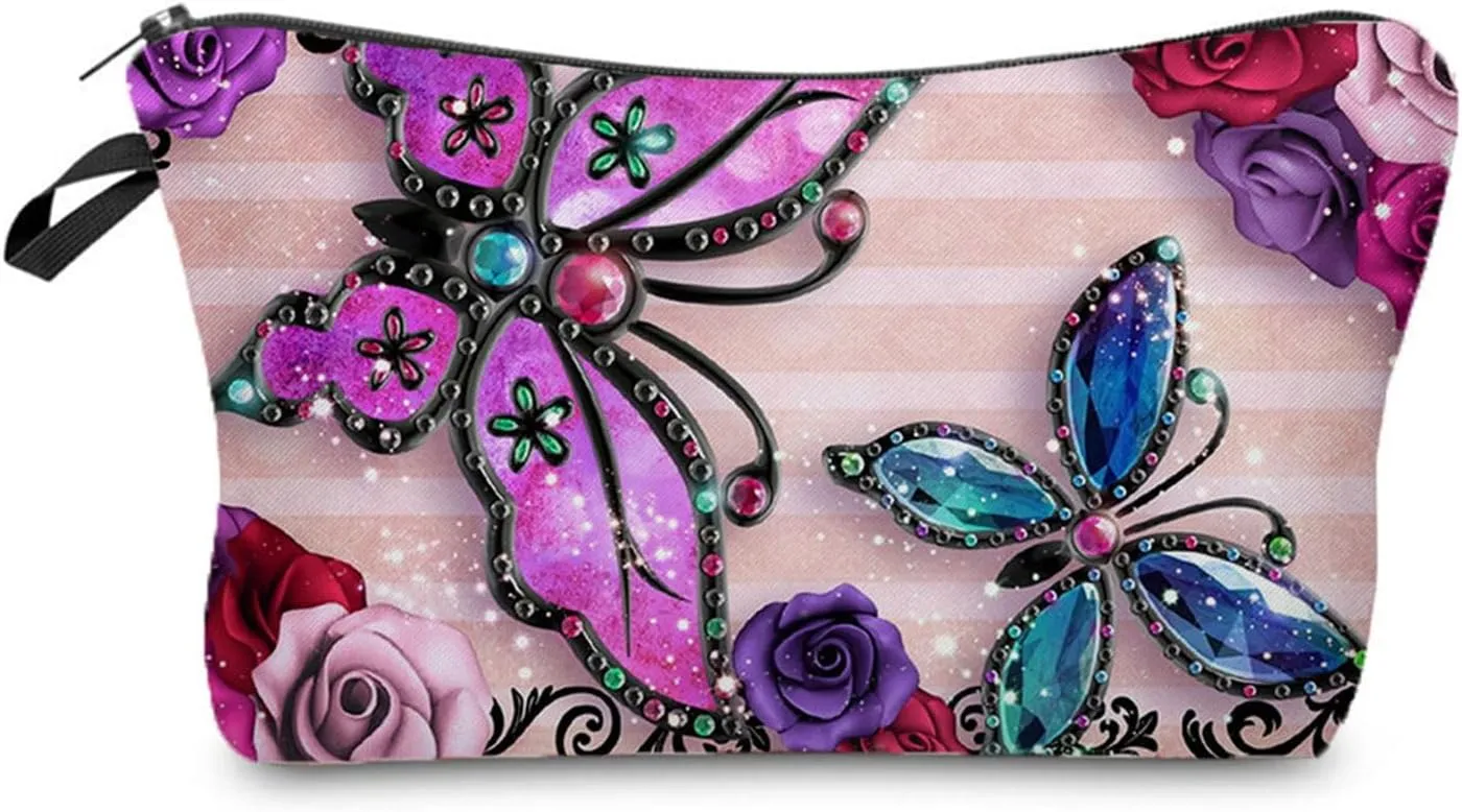 Floral Butterfly Makeup Bag Cute Organizer Bag Travel Toiletry Zipper Pouch Gifts Jewelry Butterflies Cosmetic Bag for Girls Women Butterfly Lovers