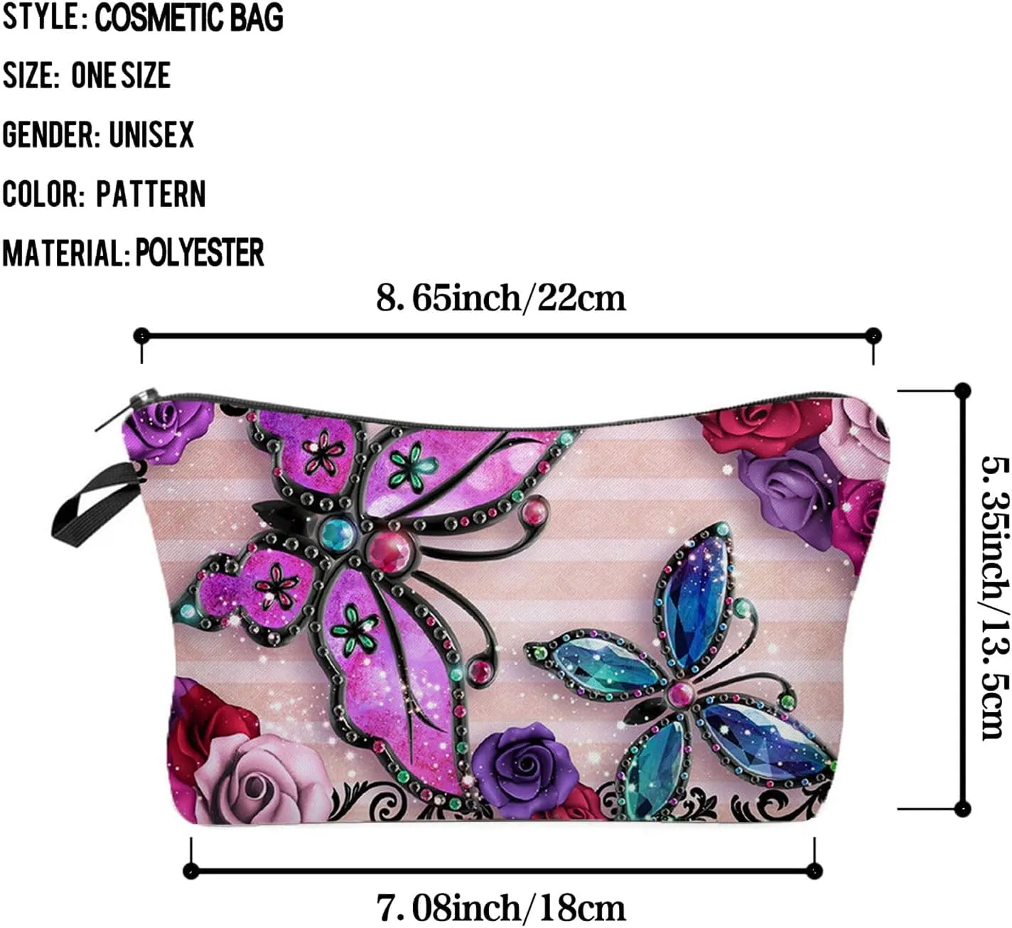 Floral Butterfly Makeup Bag Cute Organizer Bag Travel Toiletry Zipper Pouch Gifts Jewelry Butterflies Cosmetic Bag for Girls Women Butterfly Lovers