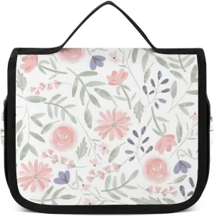 Floral Flowers Toiletry Bag for Women & Men, Hanging Makeup Bag Travel Cosmetic Bags Makeup Organizer Bag for Jewelry Brushes Toiletries Trip Essentials