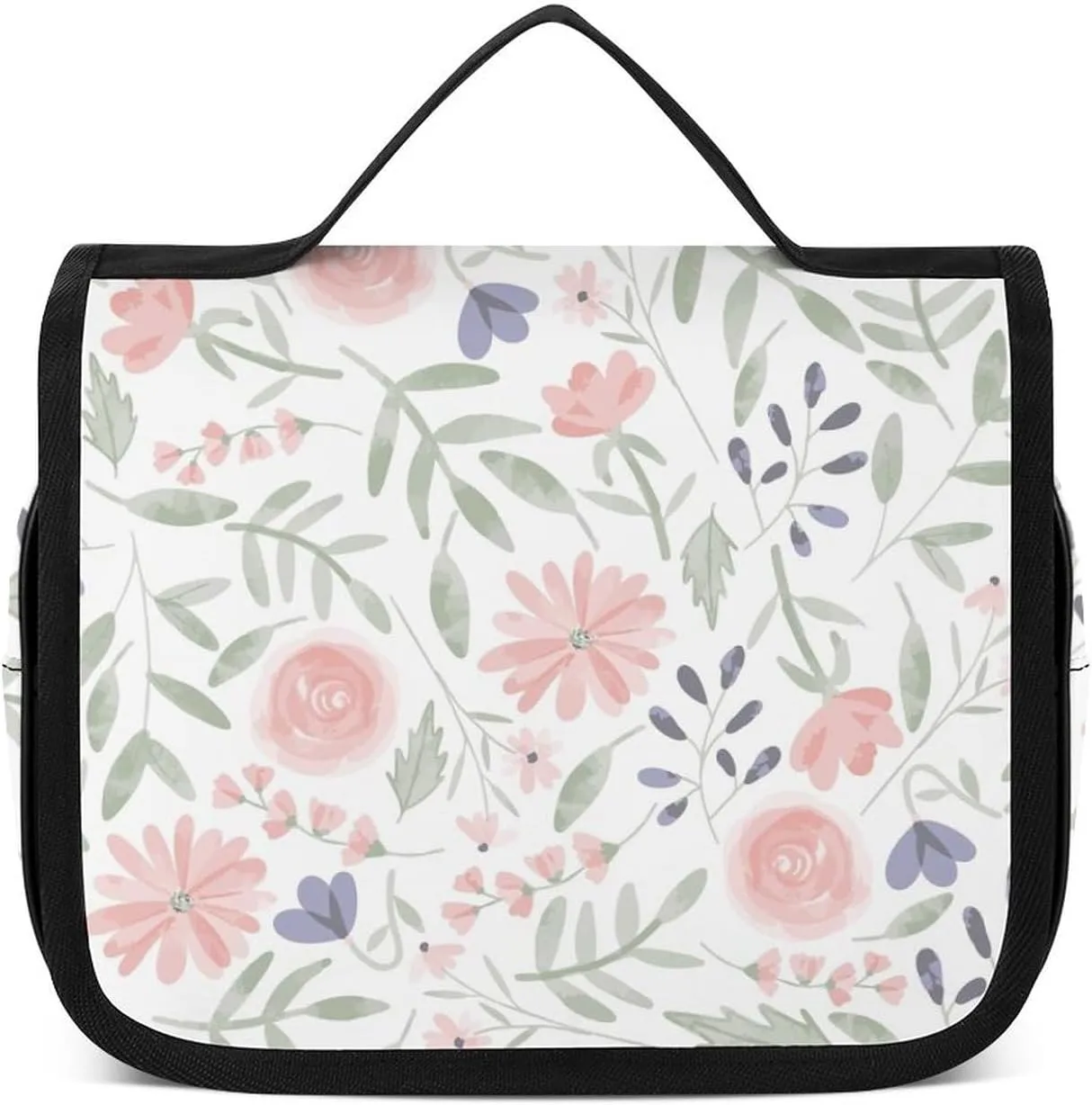 Floral Flowers Toiletry Bag for Women & Men, Hanging Makeup Bag Travel Cosmetic Bags Makeup Organizer Bag for Jewelry Brushes Toiletries Trip Essentials
