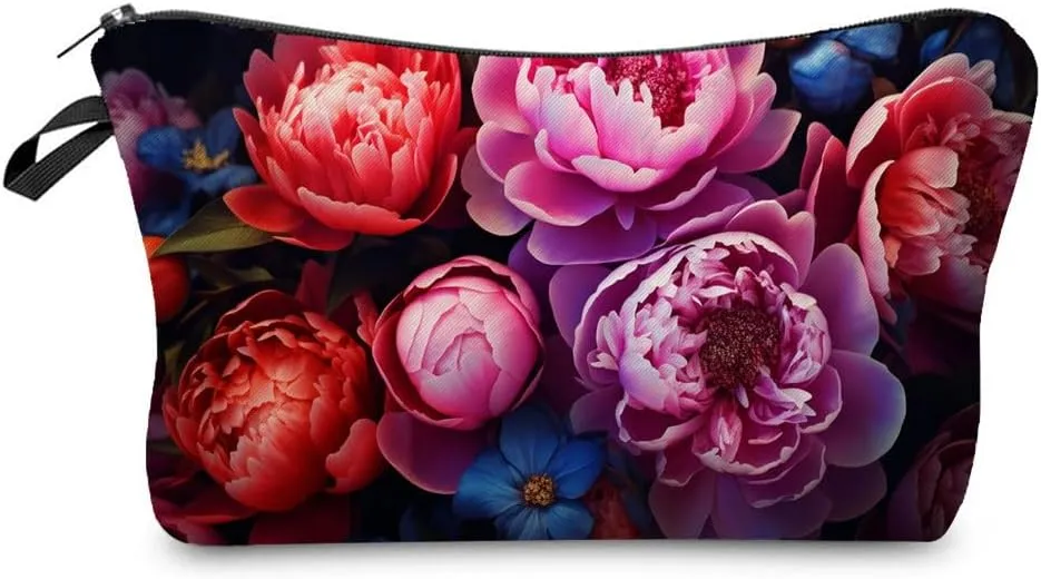 Floral Gifts Peony Makeup Bag Cute Small Makeup Organizer Bag Travel Toiletry Zipper Pouch Peony Gift for Flower Lovers Peony Cosmetic Bag for Women Friends Sisters