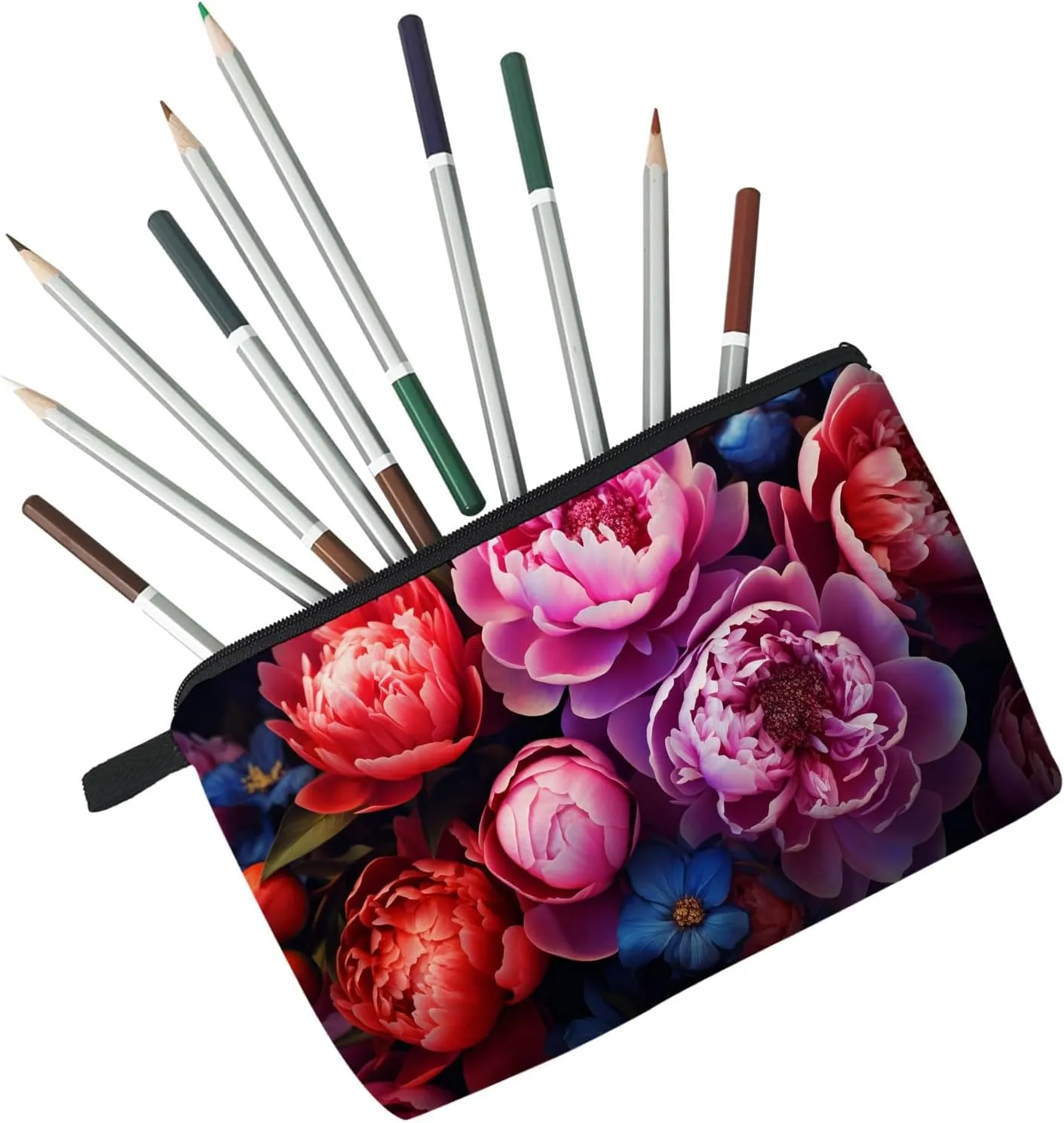 Floral Gifts Peony Makeup Bag Cute Small Makeup Organizer Bag Travel Toiletry Zipper Pouch Peony Gift for Flower Lovers Peony Cosmetic Bag for Women Friends Sisters