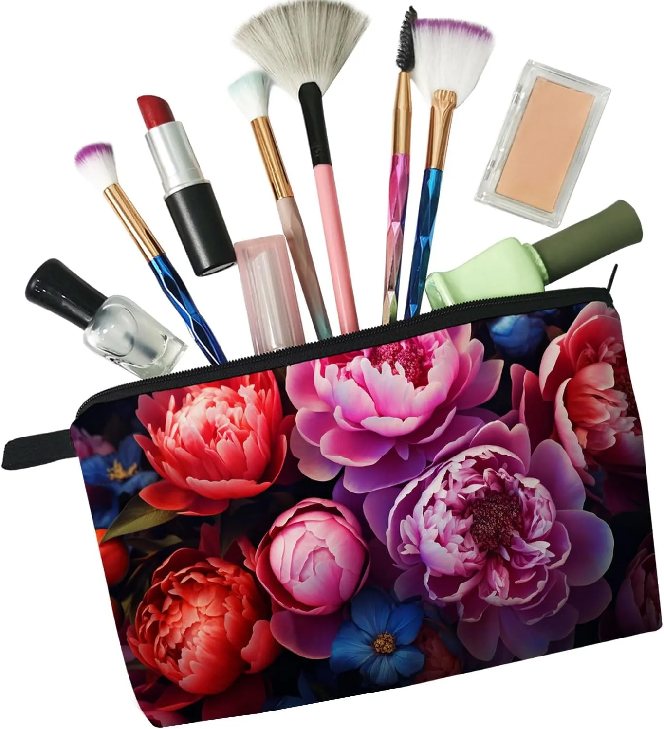 Floral Gifts Peony Makeup Bag Cute Small Makeup Organizer Bag Travel Toiletry Zipper Pouch Peony Gift for Flower Lovers Peony Cosmetic Bag for Women Friends Sisters