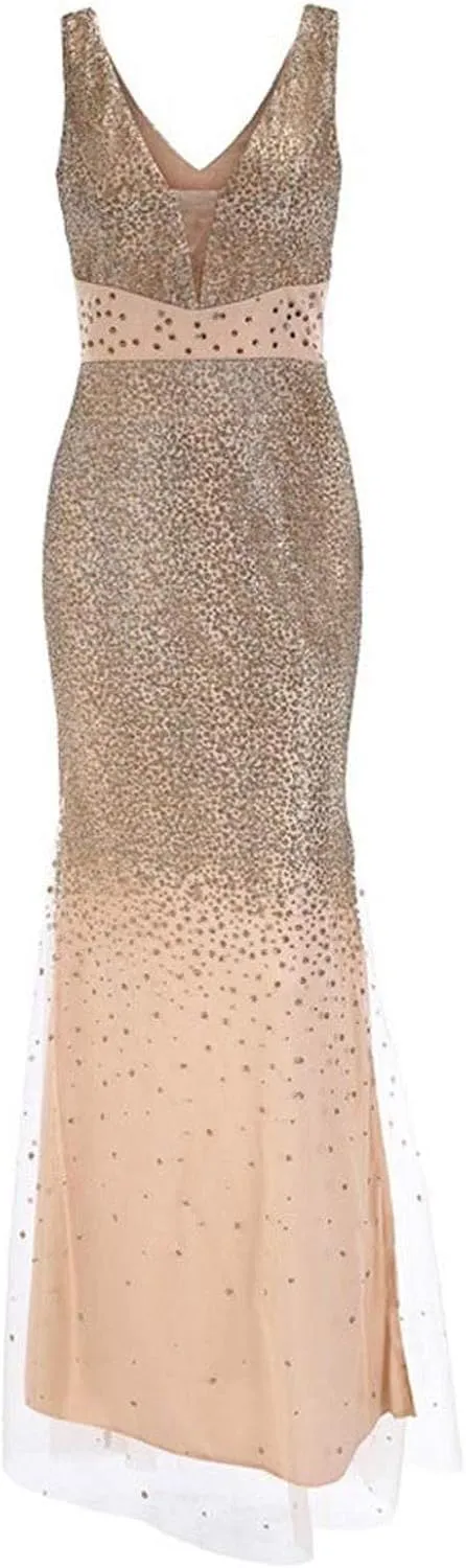 Formal Bridesmaid Dress for Women Cocktail Elegant Prom Party Sexy Bodycon V Neck Dresses Sequin Evening Gown Maxi Dress