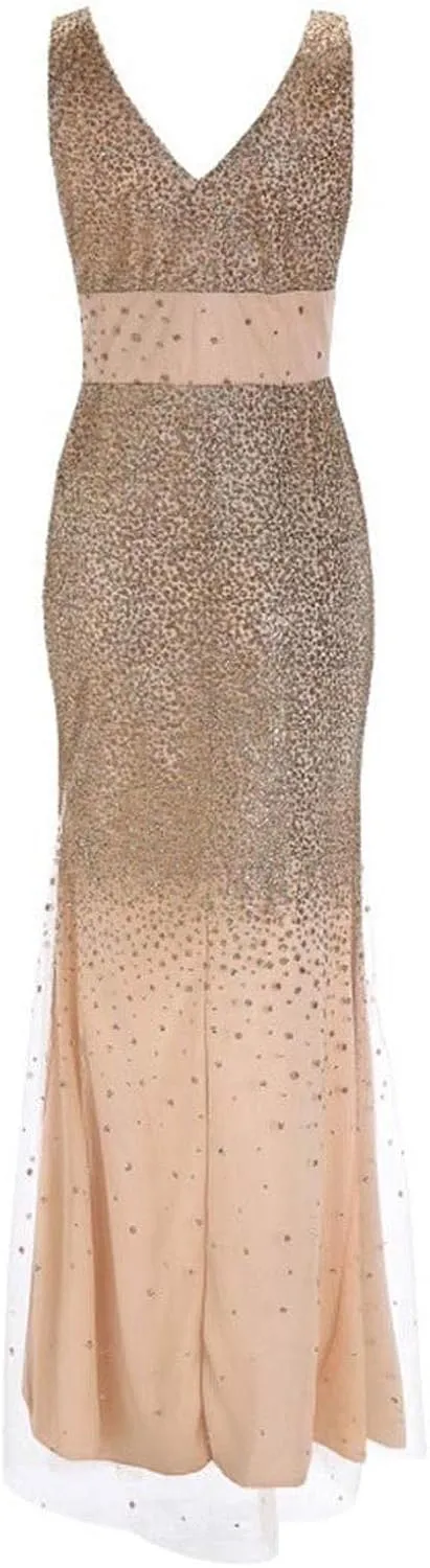 Formal Bridesmaid Dress for Women Cocktail Elegant Prom Party Sexy Bodycon V Neck Dresses Sequin Evening Gown Maxi Dress