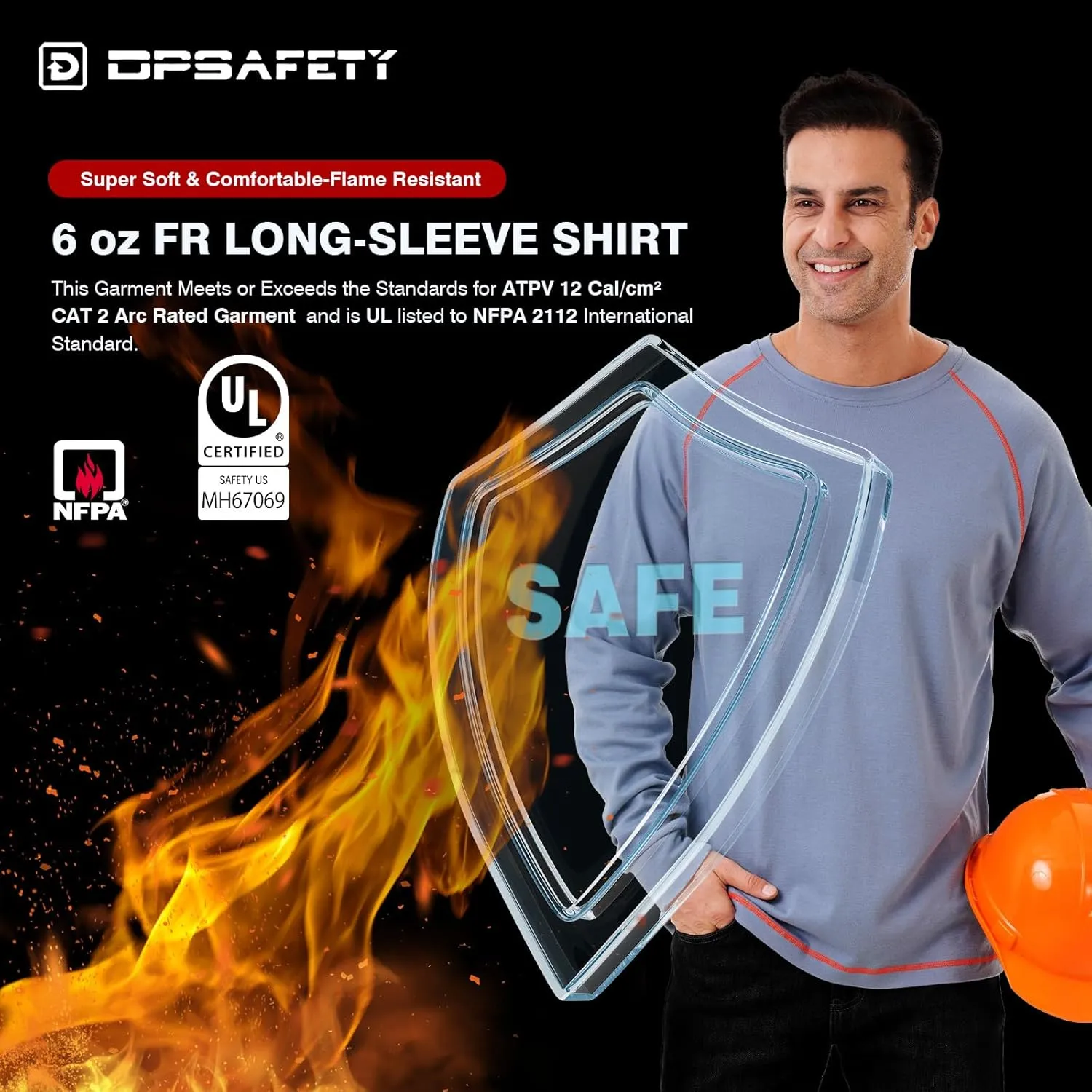 FR Shirt 6 oz 100% Cotton Hi Vis Flame Resistant Shirts for Men,Welding Shirt CAT2 Long-Sleeved Shirts