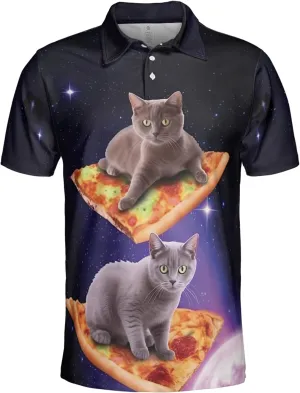 Funny Cat Polo Shirts for Men - Galaxy Cat Mens Quick Dry Short Sleeve Polo Shirts Series 28