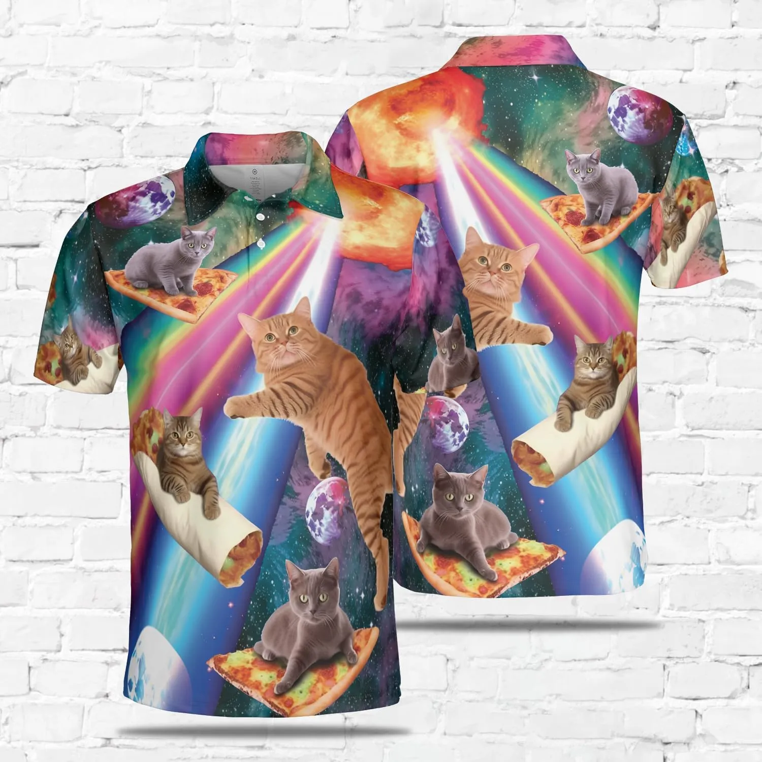 Funny Cat Polo Shirts for Men - Galaxy Cat Mens Quick Dry Short Sleeve Polo Shirts Series 28