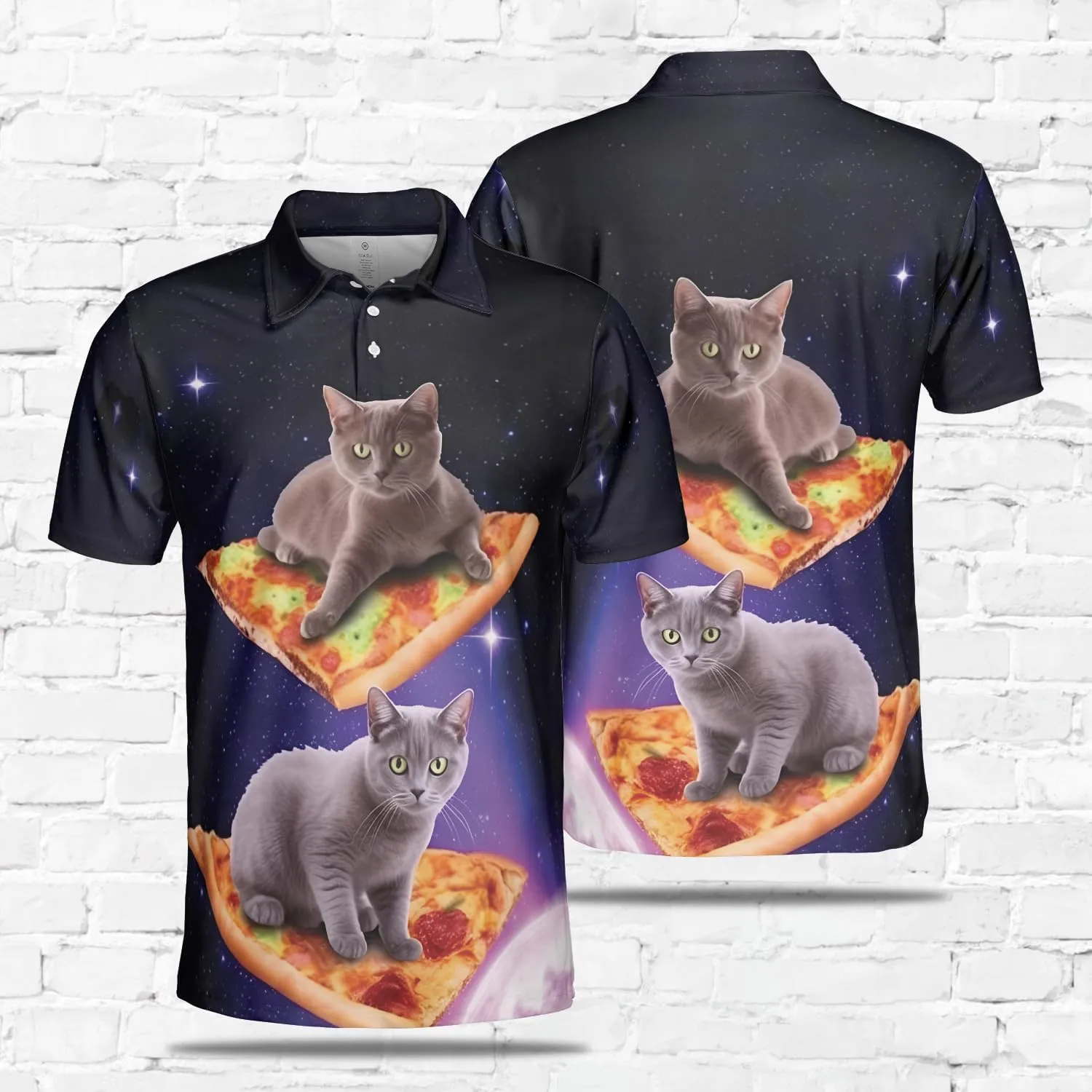 Funny Cat Polo Shirts for Men - Galaxy Cat Mens Quick Dry Short Sleeve Polo Shirts Series 28