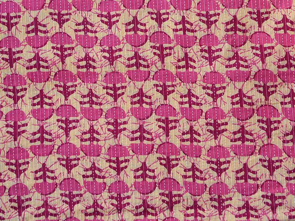 Fuscia Pink Motifs Pure Cotton Kantha Fabric