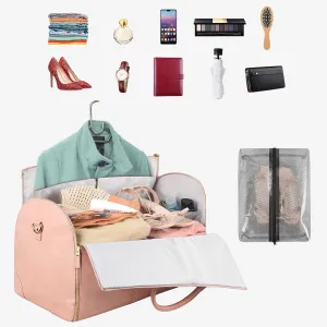 Garment Bags for Travel, Convertible Garment Bag with Shoulder Strap and Handle, 2 in 1 Foldable Suitcase Suit Travel Bags, Pink