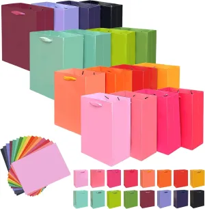 Gcardist 16 Colors Gift Bags with Tissue Paper for Wedding, Birthday, Party Supplies - 7.9"x4.3"x9.6" Light Color Series Medium Size Cardboard Gift Bags (16pcs   48pcs Tissue Paper)